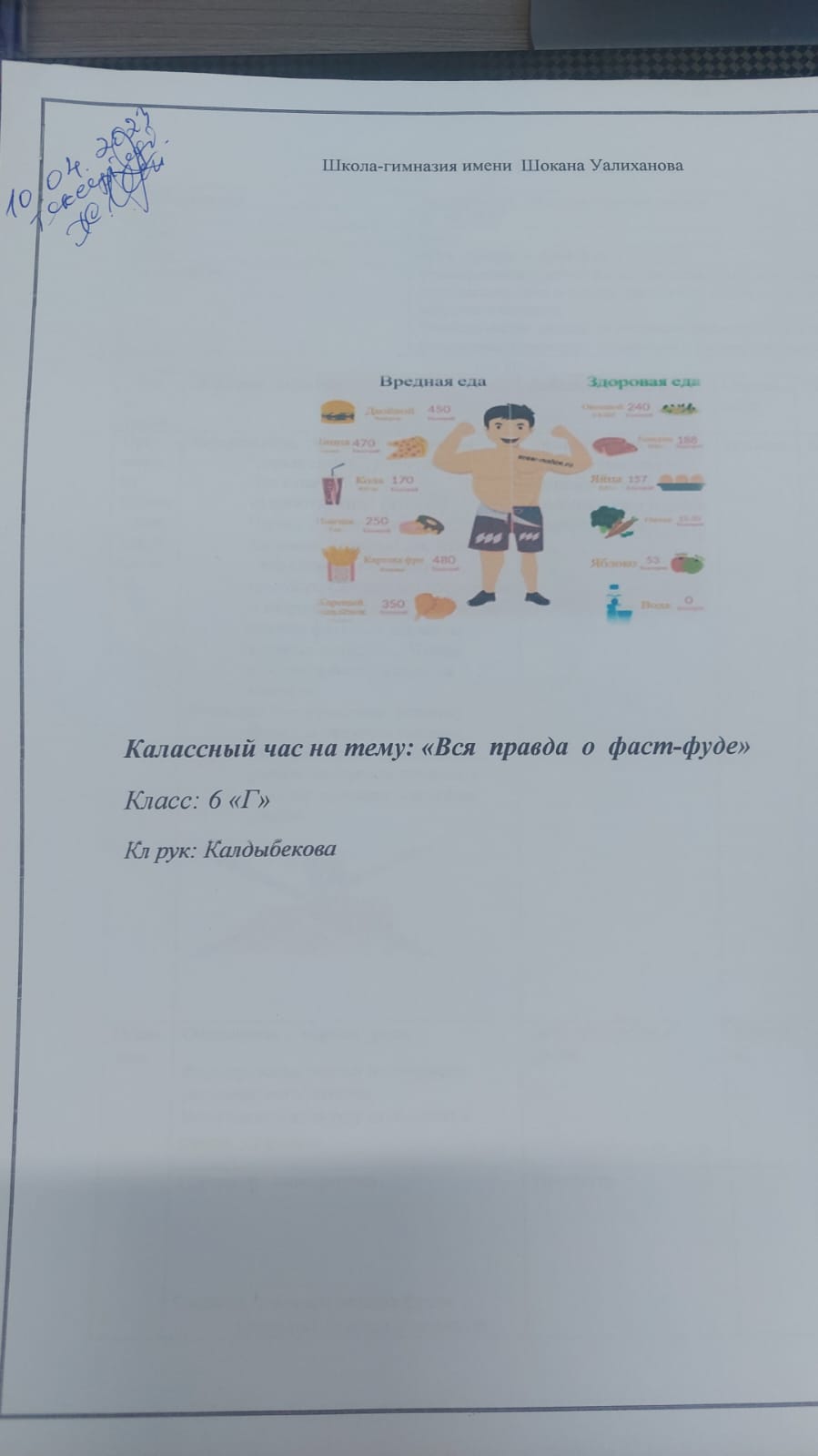 Вся правда о фаст-фуде" тақырыбында сынып сағатын өткізді.